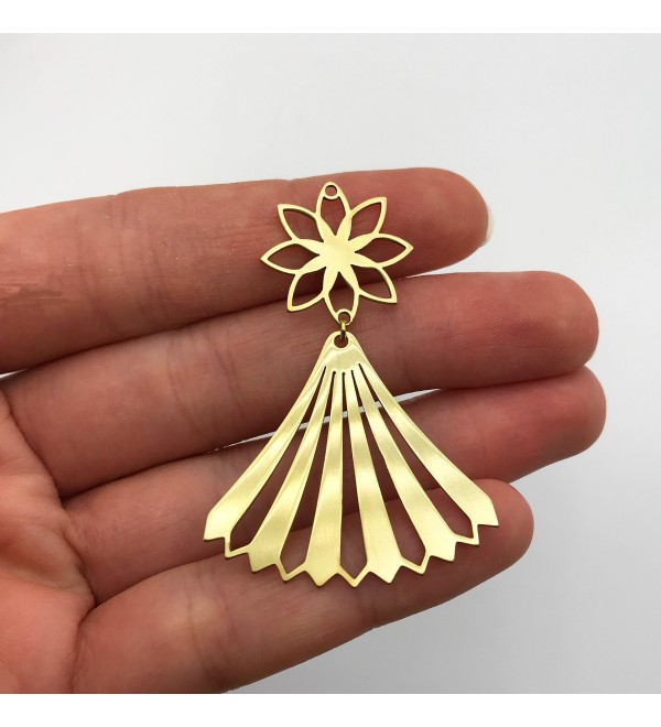 Raw Brass Lotus Earring Charm Pendant, Two-Piece Geometric Lotus Flower Earring Charm, Earring Findings, Laser Cut Supplies RW-1016