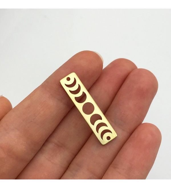 Raw Brass Moon Phase Bar Charm, Moon Phase Crescent Pendant, Rectangle Moon Bar Connector 2 Holes, Laser Cut Jewelry Supplies RW-1035