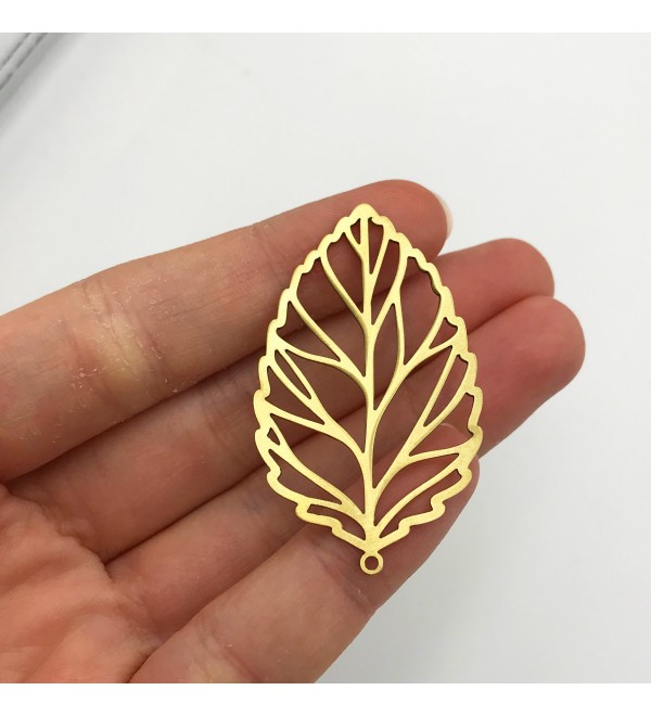 Raw Brass Leaf Charm, Geometric Leaf Pendant, Tree Leaves Poplar Leaf Charm, Laser Cut Brass Jewelry Making Supplies RW-1040