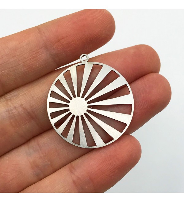 Stainless Steel Round Sun Pendant, Circle Laser Cut Sun Earring Charm, Sun Jewelry, Celestial Findings for Jewelry Making STL-3067