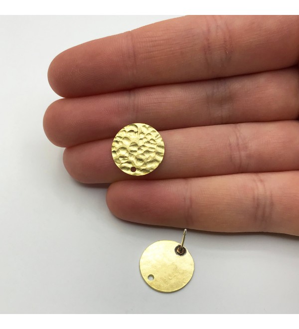 1 Pair Raw Brass Hammered Round Earring Stud, Textured Brass Connector Circle Earring Charm, Earring Attachment Jewelry Findings RW-1129