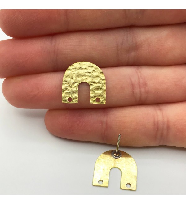 Raw Brass Hammered Texture Geometric U Shape Earring Stud, Geometric U Shape Connector 2 Holes, Earring Attachment RW-1134