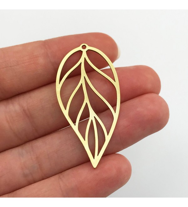 Raw Brass Leaf Charm Pendant, Tree Leaves Earring Charm, Geometric Brass Leaf Charm, Laser Cut Jewelry Supplies RW-1087