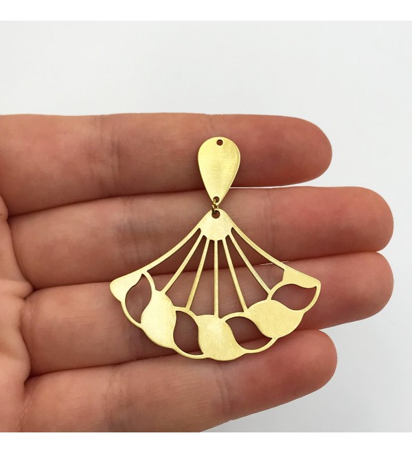 Raw Brass Fan Shaped Flower Earring Charm Pendant, Two-Piece Drop Flower Earring Charm, Laser Cut Jewelry Supplies RW-1088