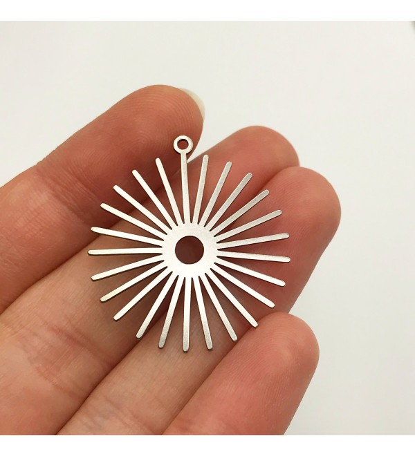 Stainless Steel Geometric Sun Charm Pendant, Geometric Sun Earring Findings, Sun Necklace, Laser Cut Jewelry Supplies STL-3085