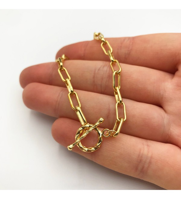 Shiny Gold Plated Paperclip Chain Bracelet, Rectangle Link Oval Link Chain, Wholesale Bulk Chains DIY Jewelry Making Supplies GLD-1039