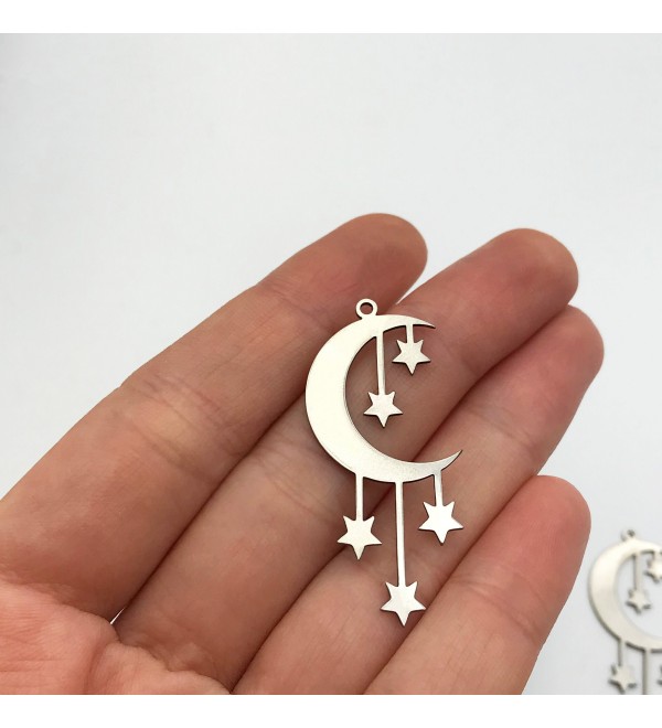 Stainless Steel Crescent Moon and Stars Earring Charm Pendant, Moon and Stars Charm, Laser Cut Celestial Earring Findings STL-3145