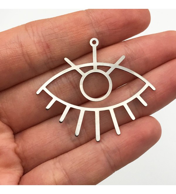 Stainless Steel Geometric Oval Eye Charm Pendant, Laser Cut Evil Eye Necklace Earring Charm, Good Luck Charm Jewelry Supplies STL-4115