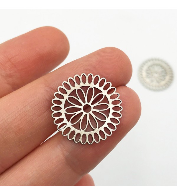 Stainless Steel Filigree Flower Connector Charm Pendant, Sun Connector Charm, Flower Earring Charm, Laser Cut Jewelry Supplies STL-3092