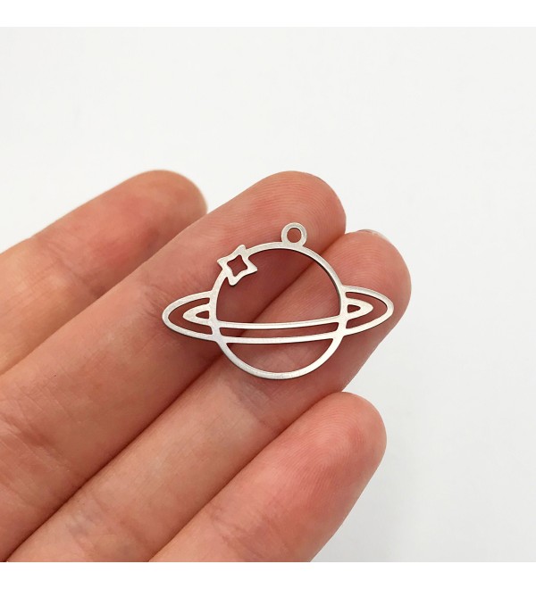 Stainless Steel Planet Saturn Charm Pendant, Circle Universe Sky Galaxy Pendant Charm, Laser Cut Celestial Jewelry Supplies STL-3076