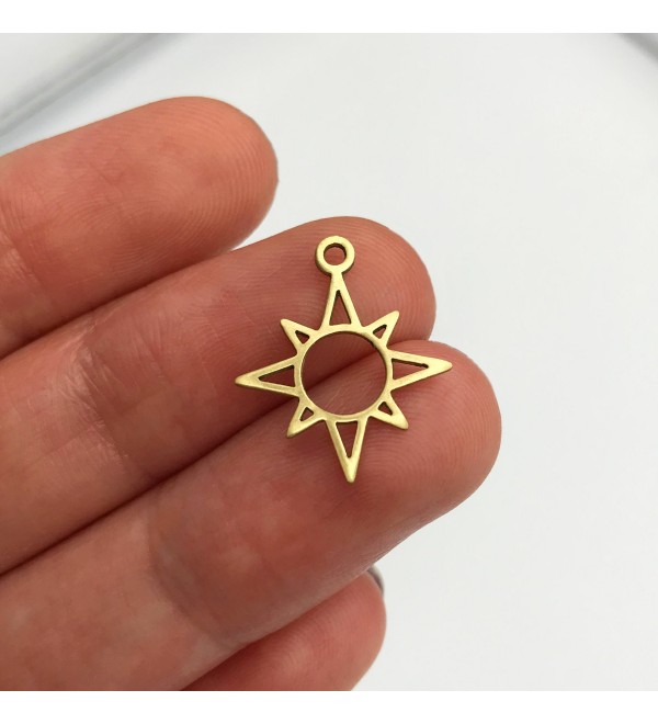 Raw Brass North Star Charm, Polar Star Earring Pendant Charm, Starburst Necklace Charm, Laser Cut Jewelry Supplies RW-1143