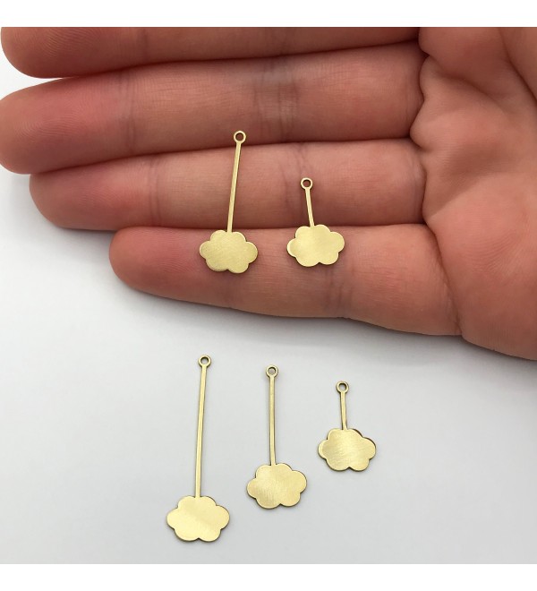 6pcs Raw Brass Cloud Stick Charm Pendant, Drop Dangle Cloud Flower Earring Charm, Celestial Charms for Jewelry Making RW-1166