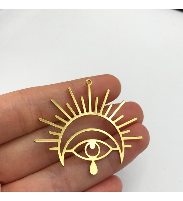 Shiny Gold Plated Sun Crescent Moon Eye Teardrop Charm Pendant, Sun and Moon Charms, Celestial Findings for Jewelry Making GLD-1056