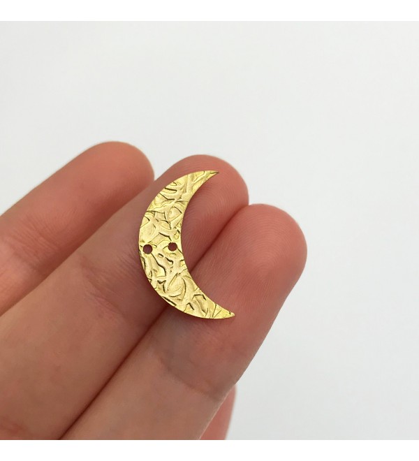 Raw Brass Hammered Textured Crescent Moon Connector Charm Pendant, 2 Hole Crescent Moon Geometric Connector Earring Findings RW-1175