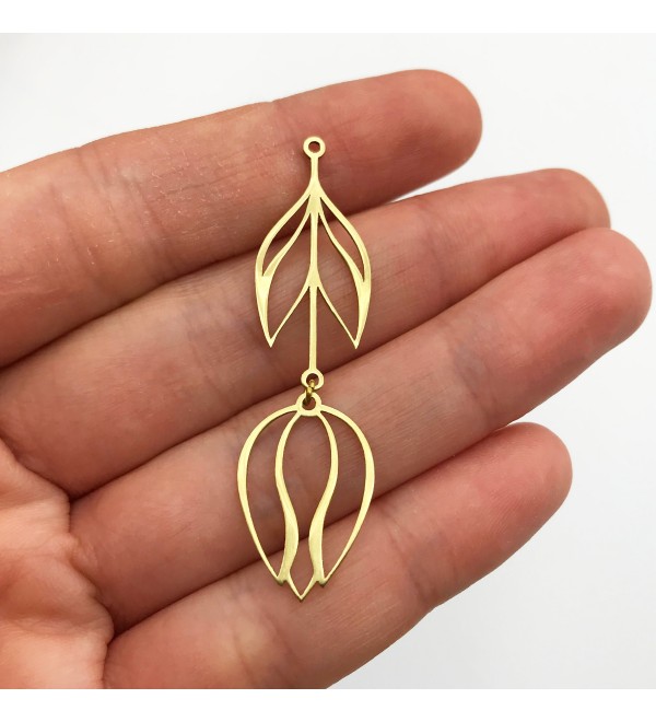 Raw Brass Tulip Earring Charm Pendant, Two-Piece Geometric Tulip Flower Earring Charms Jewelry Making, Brass Earring Findings RW-1018