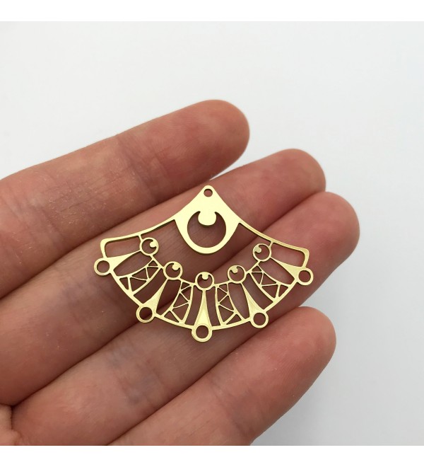 Raw Brass Fan Shaped Geometric Earring Charm Pendant, Crescent Geometric Earring Connector Charm 5 Holes, Brass Findings RW-1023