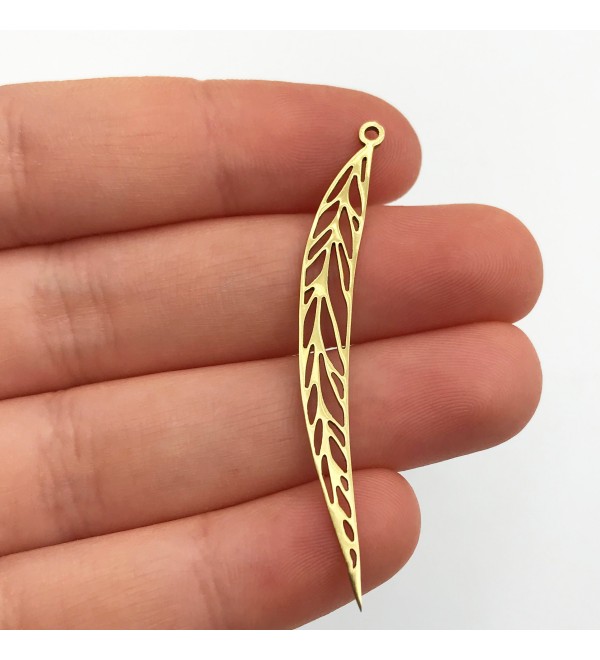 Raw Brass Thin Leaf Charm, Leaf Pendant, DIY Charms for Earring Making, Laser Cut Brass Jewelry Supplies, Earring Findings RW-1073