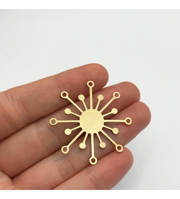 Raw Brass Sun Moon Connector Charm, Sun Pendant, Brass Connectors, Geometric Sun Connector Charm, Laser Cut Jewelry Supplies RW-1190