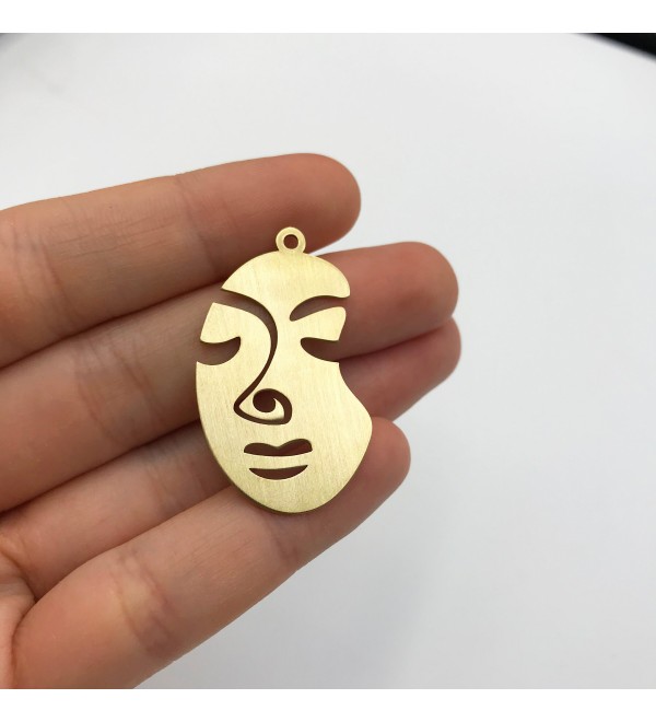 Raw Brass Abstract Face Charm, Face Pendant, Outline Face Charm, Earring Charms, Laser Cut Jewelry Supplies RW-1192