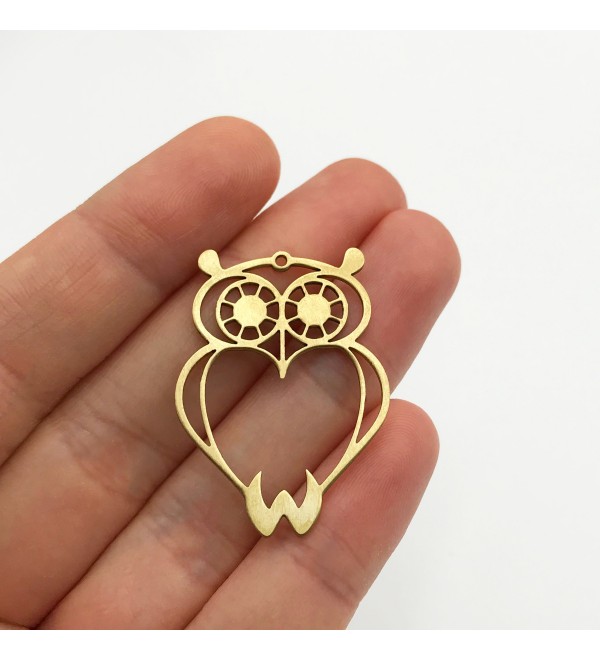 Raw Brass Owl Charm, Brass Owl Pendant, Bird Charms for Jewelry Making, Owl Earring Charm, Laser Cut Brass Findings RW-1196