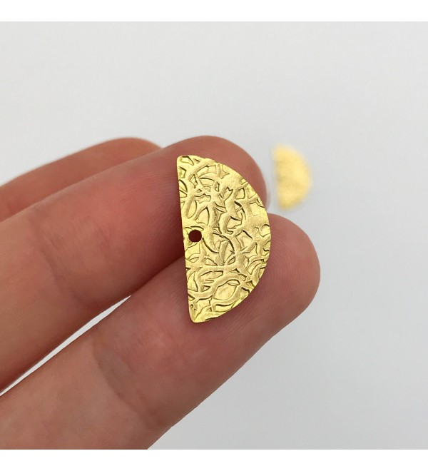 Raw Brass Hammered Textured Semi Circle Connector Charm Pendant, Half Moon Connector Earring Findings, Laser Cut Supplies RW-1102