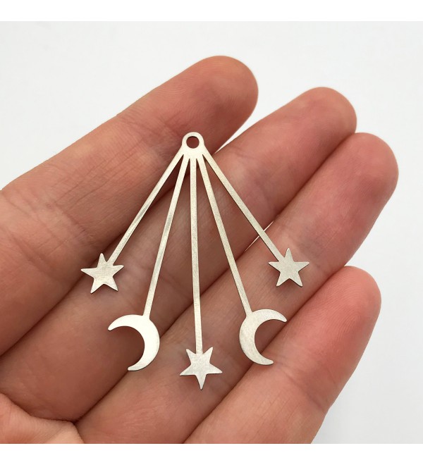 Stainless Steel Crescent Moon and Stars Earring Charm Pendant, Moon and Stars Connector, Laser Cut Celestial Earring Findings STL-3105