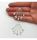 Stainless Steel Crescent Moon and Stars Earring Charm Pendant, Moon and Stars Connector, Laser Cut Celestial Earring Findings STL-3105