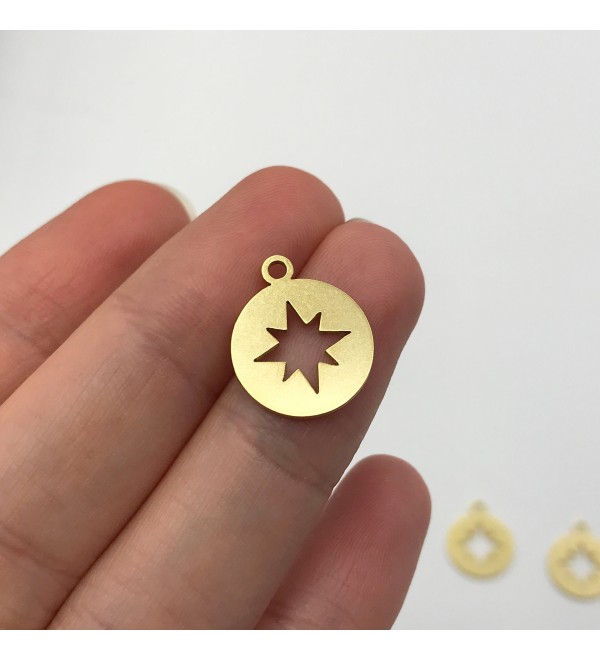 Raw Brass North Star Charm Pendant, Polar Star Charm, Earring Findings, Laser Cut Jewelry Supplies RW-1161