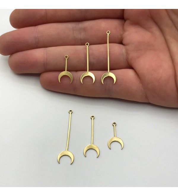 24pcs Raw Brass Crescent Moon Stick Charm Pendant, Drop Dangle Crescent Moon Earring Charm, Celestial Charms for Jewelry Making RW-1163