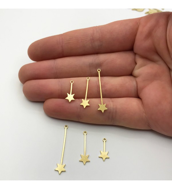 24pcs Raw Brass Star Stick Charm Pendant, Drop Dangle Star Earring Charm, Celestial Charms for Jewelry Making RW-1164