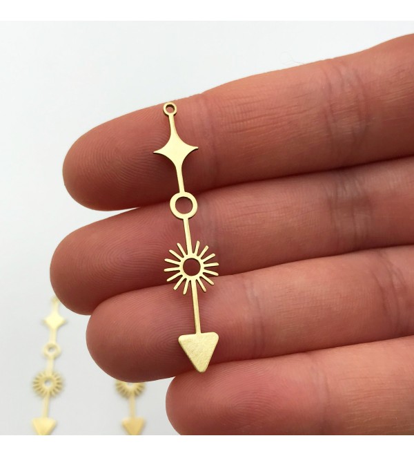 2pcs Raw Brass Sun and Star Arrow Stick Charm Pendant, Sun and Star Drop Earring Charm, Laser Cut Celestial Charms Jewelry Making RW-1165