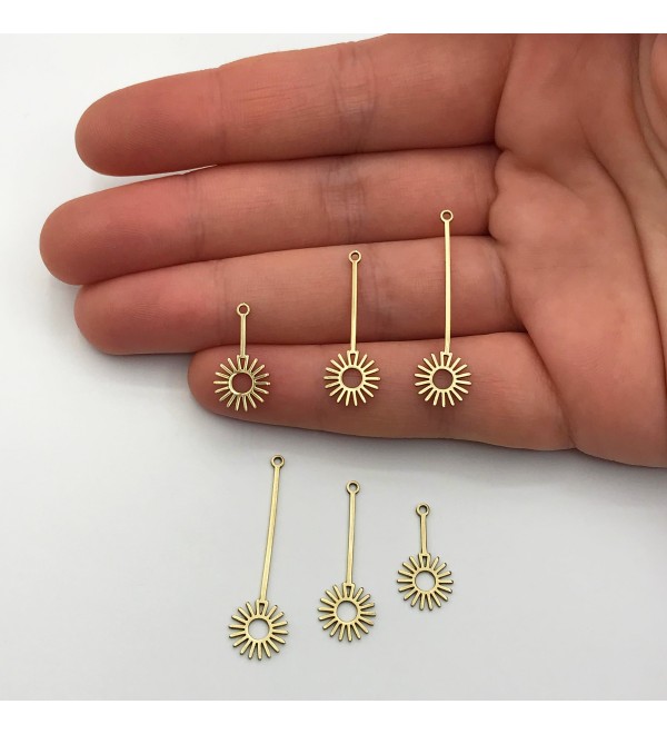 2pcs Raw Brass Sun Stick Charm Pendant, Drop Dangle Sun Earring Charm, Celestial Charms for Jewelry Making RW-1168