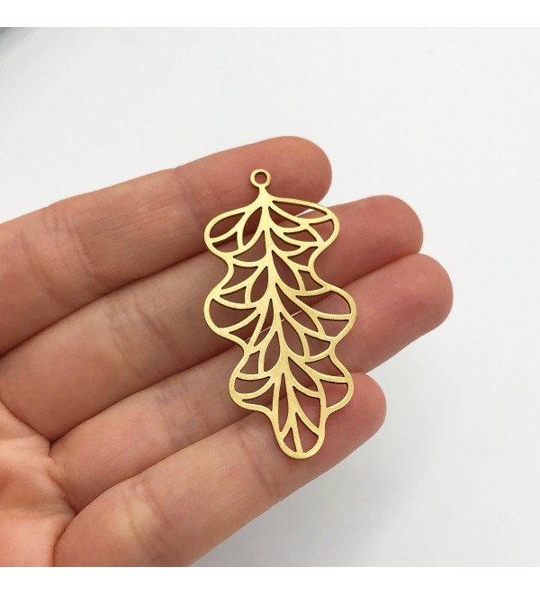 Raw Brass Leaf Charm, Leaf Pendant, Geometric Tree Leaves Charm, Brass Earring Findings, Laser Cut Jewelry Supplies RW-1220