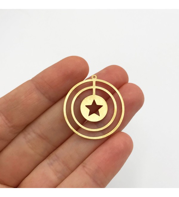 Raw Brass Round Star Charm, Round Star Pendant, Brass Findings Earring Charms, Geometric Charms, Laser Cut Jewelry Supplies RW-1226