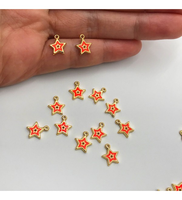 Shiny Gold Plated Neon Enamel Star Charm, Neon Orange Tiny Star Charm Pendant, Enamel Star Charms for Jewelry Making GLD-1064