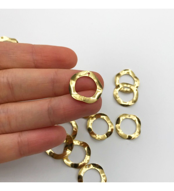 Raw Brass Wavy Ring Charm, Brass Wavy Round Connector Rings 1 Hole, Hoop Charm Connector Findings, Brass Jewelry Supplies  RW-1231