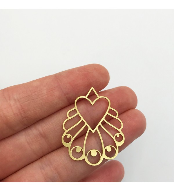 Raw Brass Heart Crescent Moon Earring Charm, Geometric Heart Charm, Drop Dangle Earring Findings, Laser Cut Jewelry Supplies RW-1173