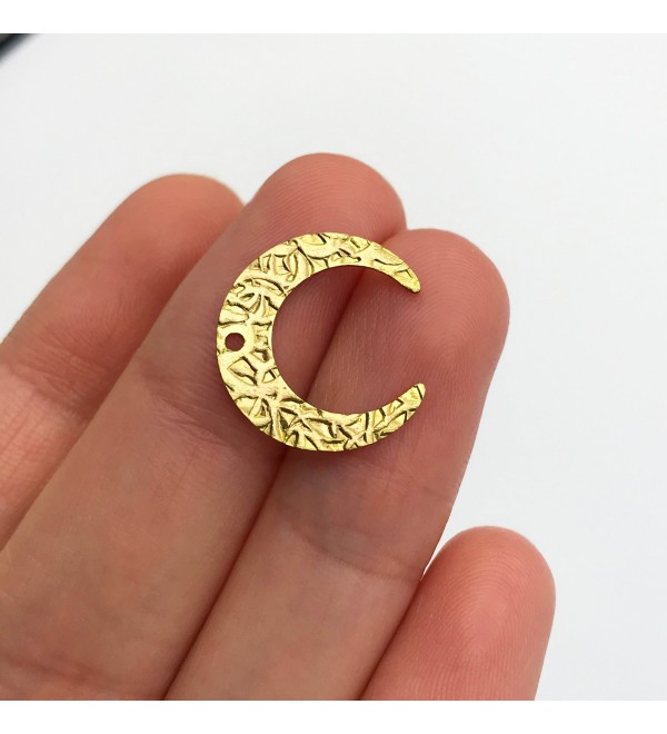 Raw Brass Hammered Textured Crescent Moon Charm Pendant, Crescent Moon Geometric Connector Earring Findings Laser Cut Supplies RW-1174