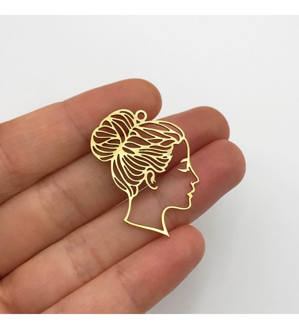 Raw Brass Ballerina Charm, Ballerina Pendant, Ballerina Girl Face Charm, Woman Silhouette Face Charm, Laser Cut Charms RW-1241