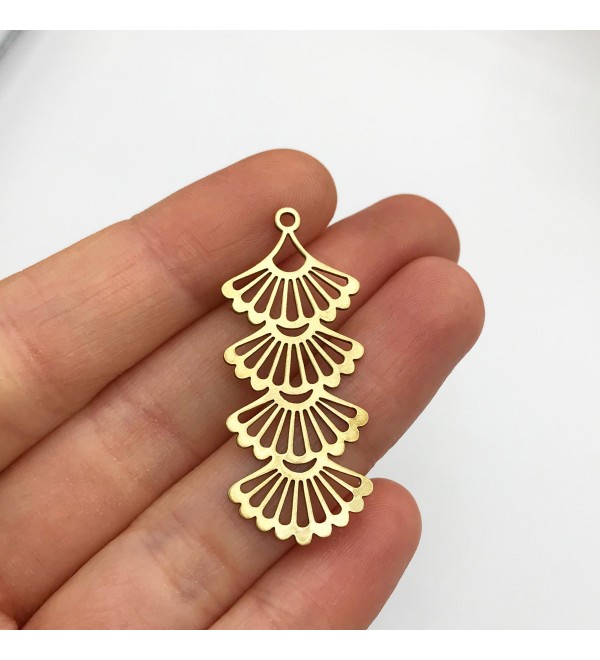 Raw Brass Flower Charm, Flower Pendant, Flower Bar Charm, Filigree Leaf Bar Charm, Leaf Pendant, Dangle Flower Earring Charm RW-1244