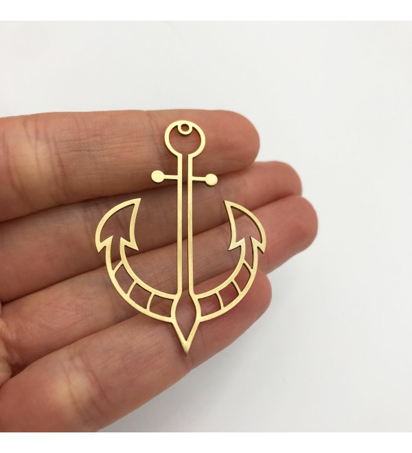 Raw Brass Anchor Charm Pendant, Ship Anchor Nautical Charm, Earring Findings, Large Anchor Dangles, Laser Cut Jewelry Supplies RW-1178