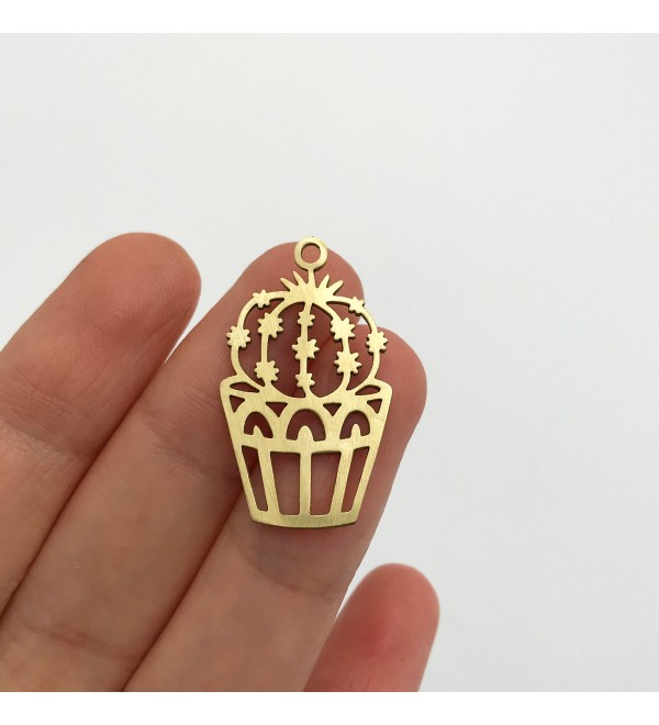 Raw Brass Potted Cactus Charm Pendant, Cactus Earring Charm, Plant Charm, Earring Findings, Laser Cut Jewelry Supplies RW-1179