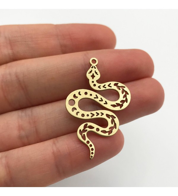 Raw Brass Snake Charm, Snake Pendant, Snake Earring Charm, Moon Phases on Snake Charm, Laser Cut Jewelry Making Supplies RW-1184