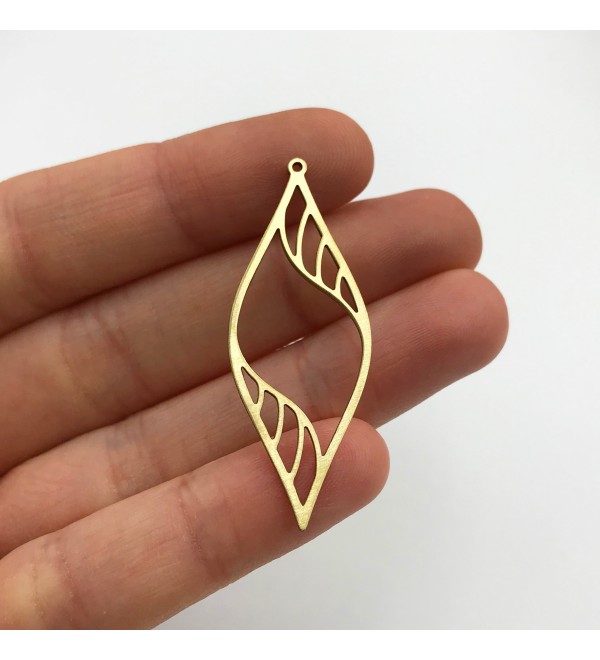 Raw Brass Geometric Leaf Charm, Leaf Pendant, Geometric Findings for Jewelry Making, DIY Charms, Laser Cut Jewelry Supplies RW-1252