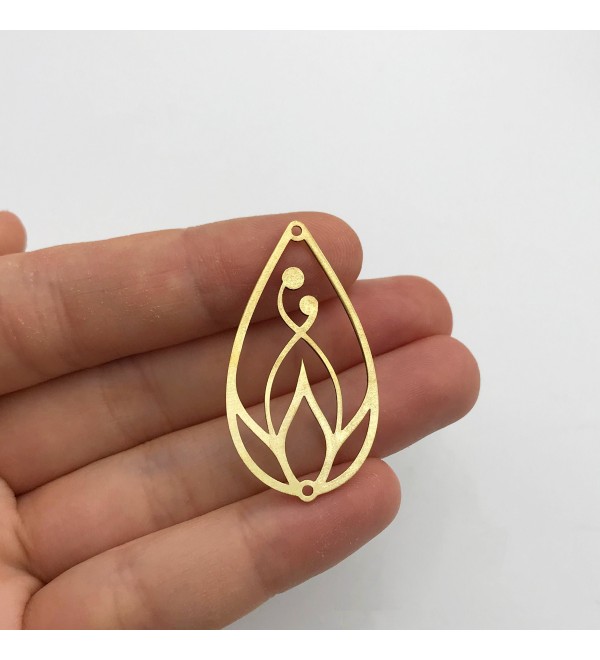 Raw Brass Drop Shaped Lotus Charm, Lotus Pendant, Tulip Charm, Flower Charms, Drop Earring Charms, Laser Cut Jewelry Supplies RW-1254