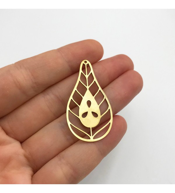 Raw Brass Drop Shaped Leaf Charm, Geometric Leaf Pendant, Drop Earring Charms, Geometric Charms, Laser Cut Jewelry Supplies RW-1255