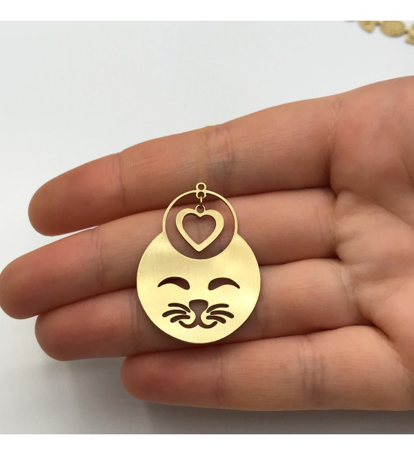 Raw Brass Cat Charm, Brass Cat Pendant, Cat Earring, Animal Charms, Cat with Heart Charm, Laser Cut Jewelry Supplies RW-1189