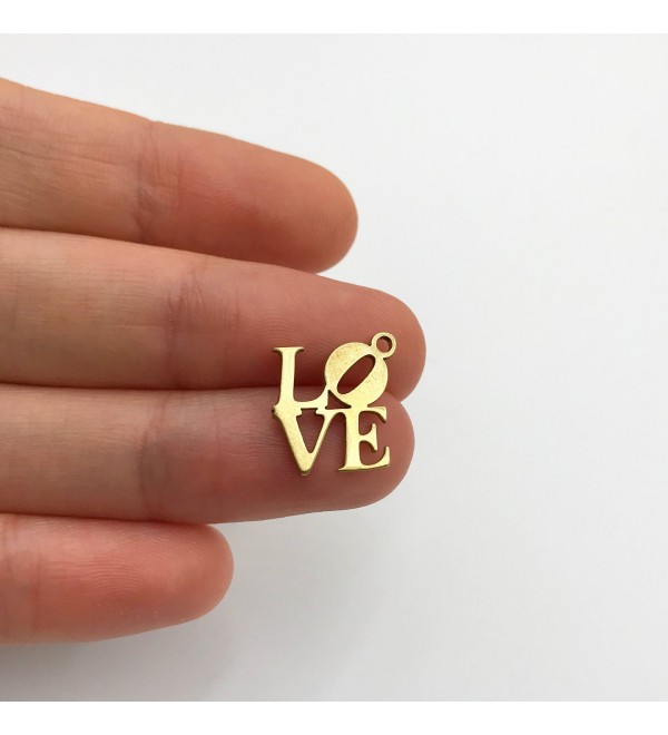 Raw Brass Tiny LOVE Charm, Love Pendant, Love Necklace, Love Earring Jewelry Making Supplies Brass Findings RW-1269