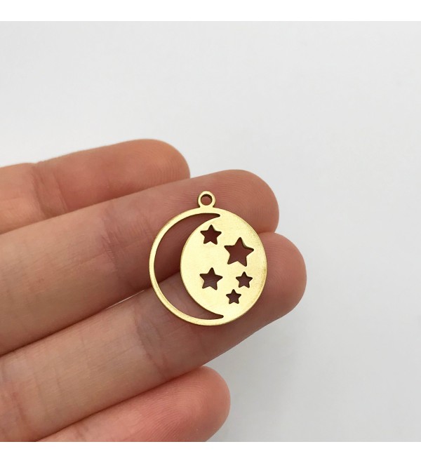 Raw Brass Tiny Crescent Moon and Star Charm, Star Crescent Pendant, Celestial Charms For Jewelry Making, Laser Cut Supplies RW-1271