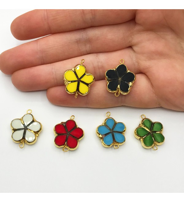 Shiny Gold Plated Flower Shaped Stone Charm, Flower Stone Pendant, Stone Charms for Jewelry Making, Flower Charms, Jewelry Supplies GLD-1068